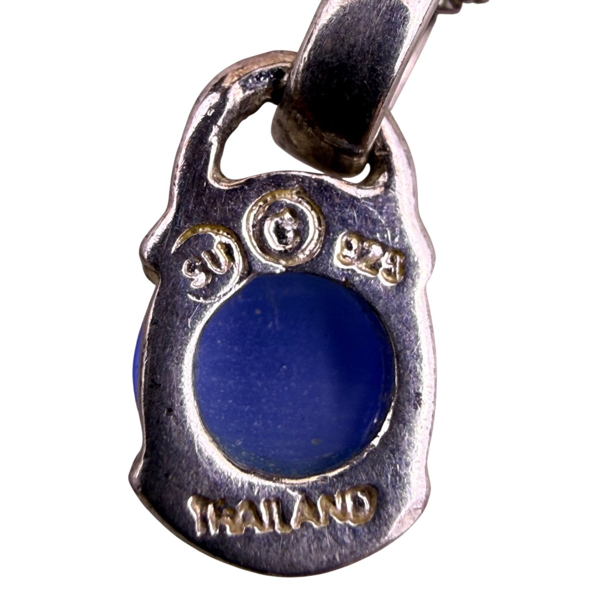 Sterling Silver Womens Blue Stone Pendant Necklace 925 Chain Thailand Handmade