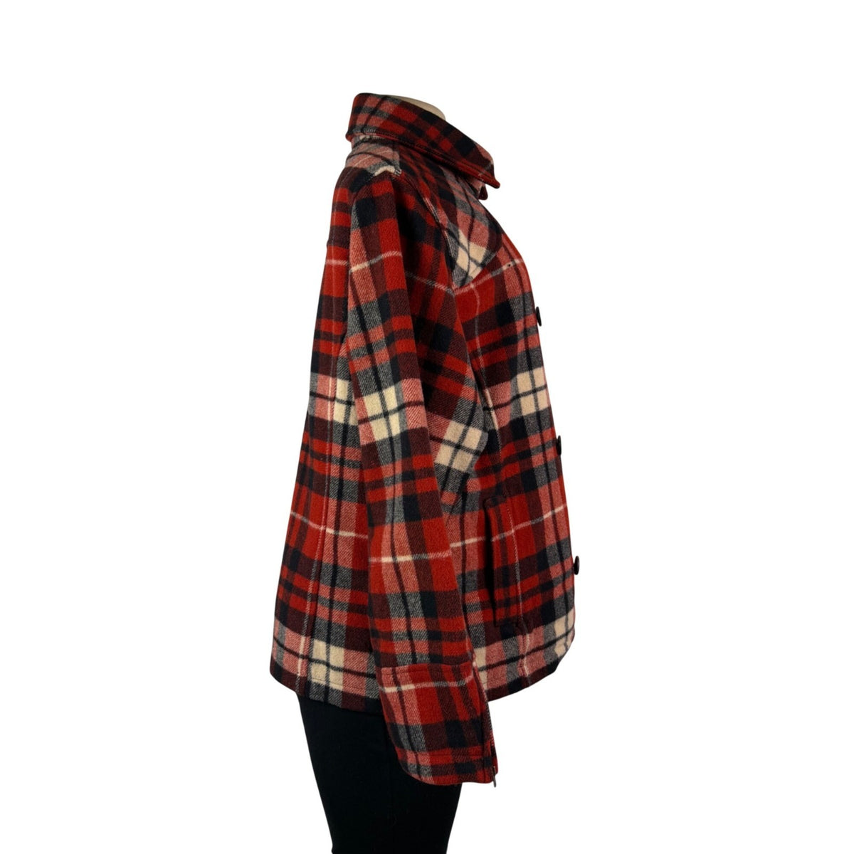 Woolrich Womens Red Plaid Wool Blend Double-Breasted Jacket Winter Coat Size L