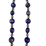 Chinese Cloisonné Womens Blue Bead Necklace Floral Motifs With Gold Spacers
