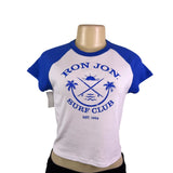 Ron Jon Womens Royal/White Surf Club Raglan Crop Top Size M