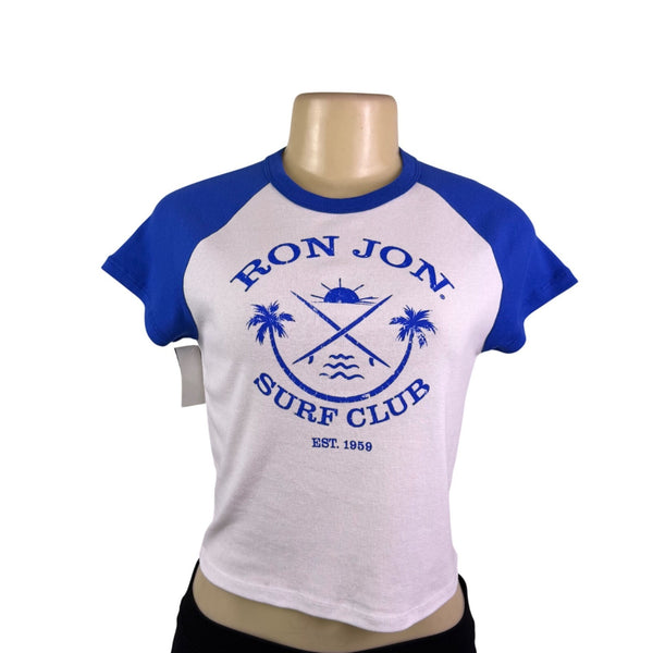 Ron Jon Womens Royal/White Surf Club Raglan Crop Top Size M