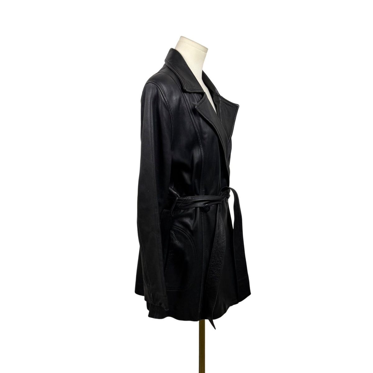 Trucker Women’s Black Leather Jacket Belted Wrap Style Size Medium