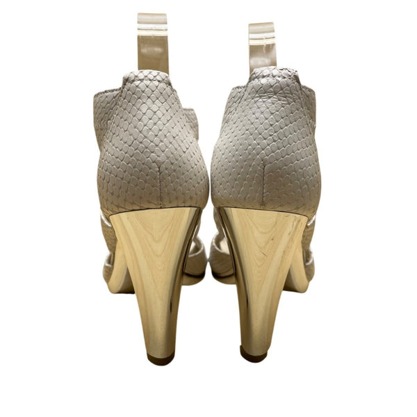 Michael Kors Women’s White Snakeskin Embossed Leather Zip-Up High Heel Size 7.5M
