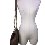 Bebe Women’s Gray Faux Leather Quilted With Gold Chain Strap Shoulder Bag