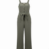 In Loom Womens Olive  Jumpsuit Button-Front Wide Leg Belted Sleeveless Size L