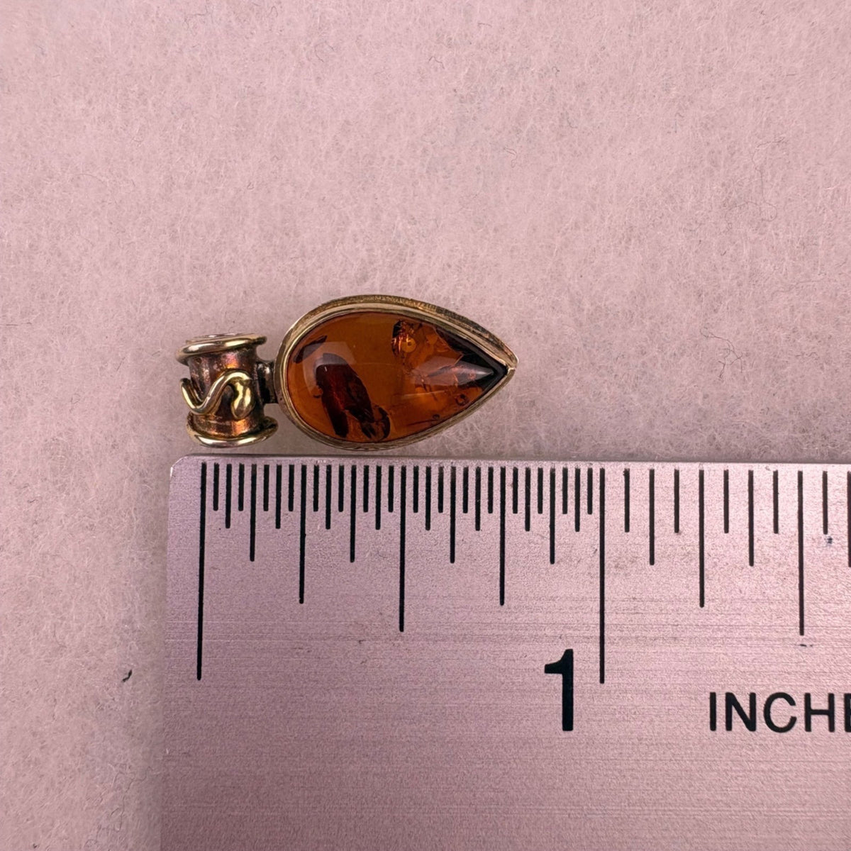 Baltic Amber Pendant In Sterling Silver 925 Teardrop Design Brown With Markings