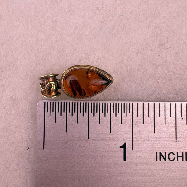 Baltic Amber Pendant In Sterling Silver 925 Teardrop Design Brown With Markings