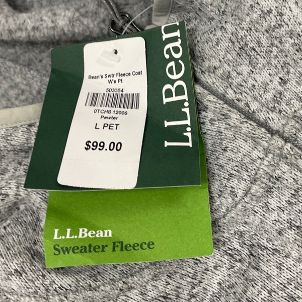 L.L. Bean Gray Zip-Up Hooded Sweater Jacket With Side Pockets Sz LP - New