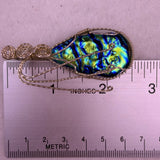 Oval Multicolor Abalone Shell Wire Wrapped Pendant Handmade Silver Tone