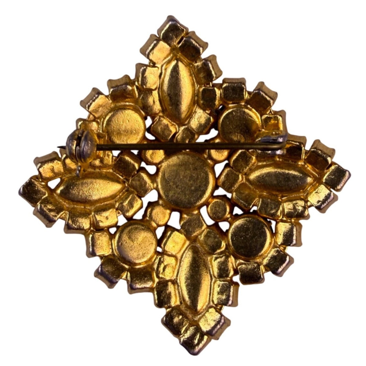 Bohemian Garnet Gold-Tone Metal Vintage Brooch Red Stones Intricate Design