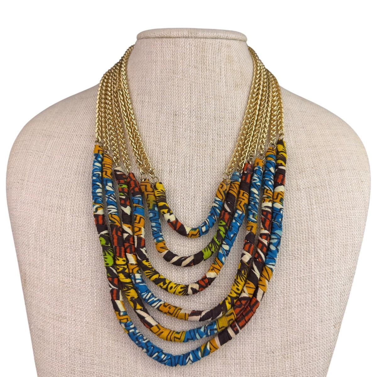Cara N.Y. Womens Multicolor Fabric & Gold Tone Six-Strand Statement Necklace