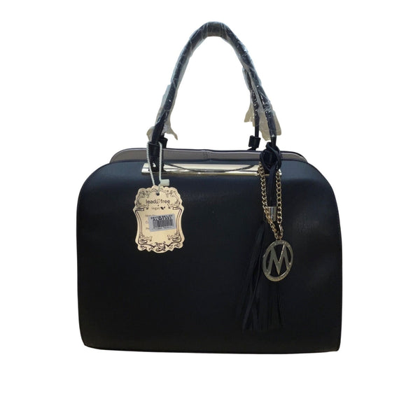 Alyssa Women’s Black Faux Leather Gold & Tassel Charm Mia K Farrow Satchel Bag