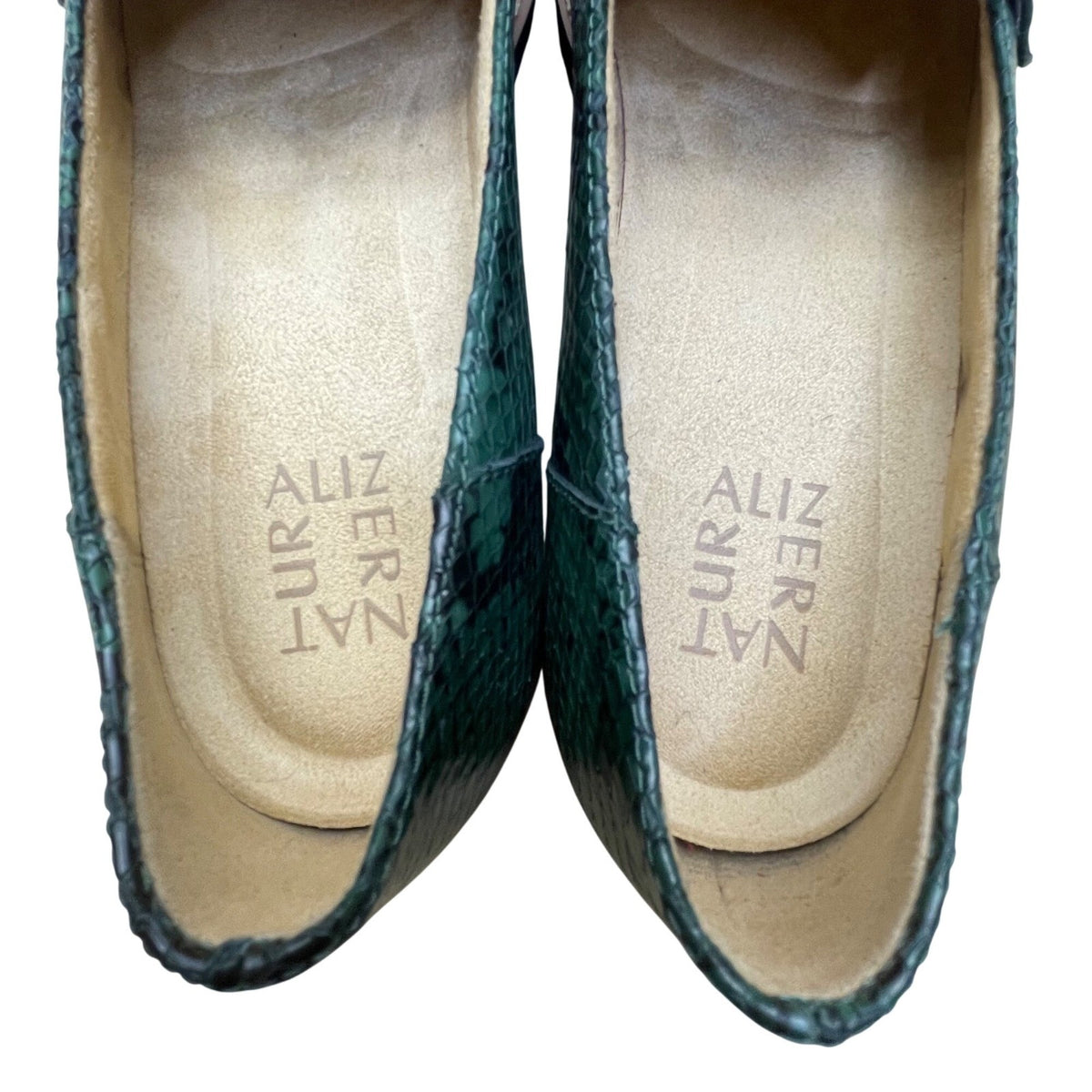 Naturalizer Women’s Green Leather Snakeskin Pattern Tassel Flat Loafers Size 9M