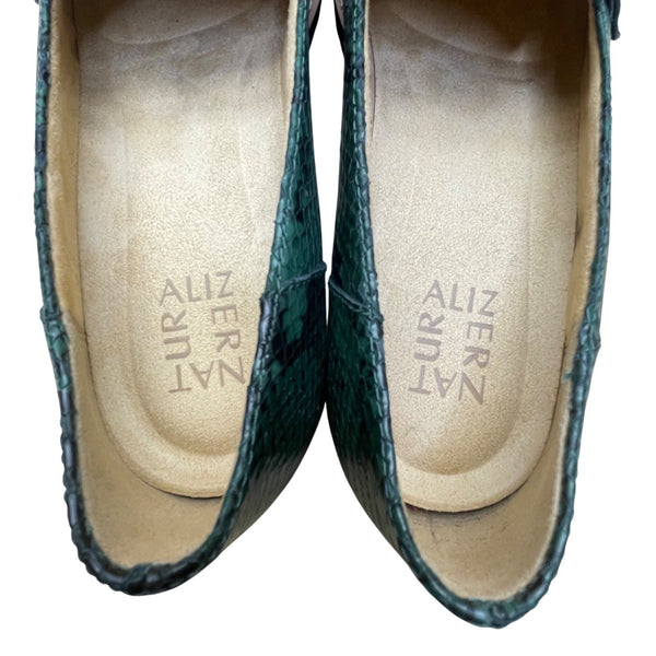 Naturalizer Women’s Green Leather Snakeskin Pattern Tassel Flat Loafers Size 9M