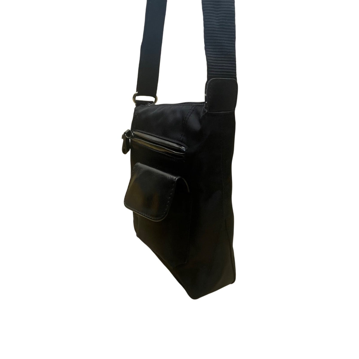 Nine & Co Women’s Black Nylon With Front Pockets Adjustable Strap Crossbody Bag