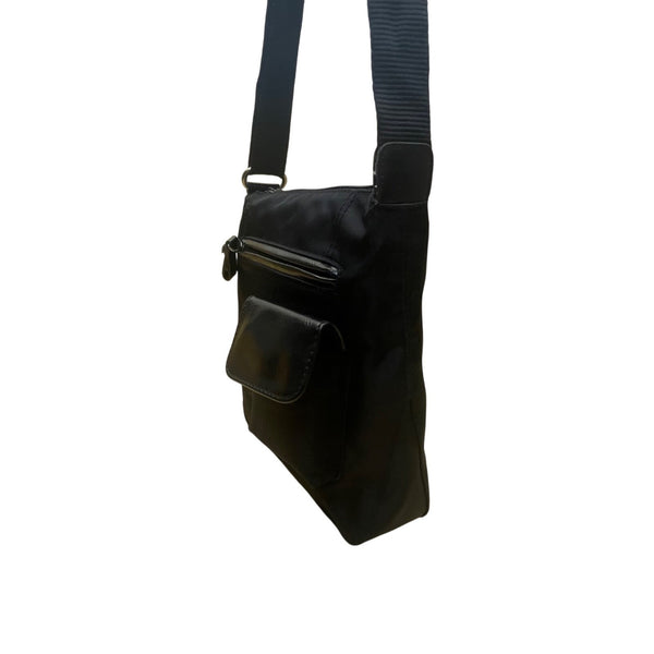 Nine & Co Women’s Black Nylon With Front Pockets Adjustable Strap Crossbody Bag