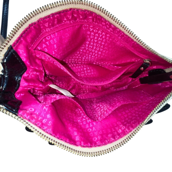 Kate Spade New York Black & Beige Patent Leather Bow Accent Crossbody Bag Sz S