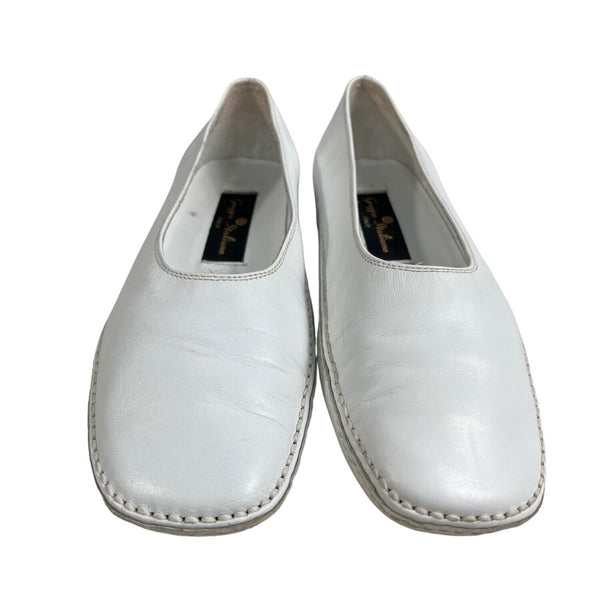 Grupo Italiano Women's White Leather Stitching Sole Flat Slippers Sz 7