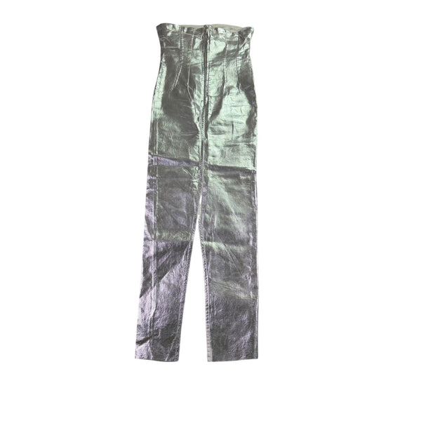 Zara Womens Silver Metallic Denim Fitted Strapless Maxi Dress Stunning Size XS 
