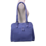 Levenger Women’s Blue Leather Double Handles Front Pocket Shoulder Tote Bag
