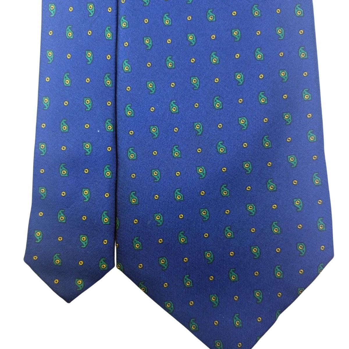 Aquascutum Mens Blue Silk Tie Green Paisley Pattern Lightweight Elegant Design