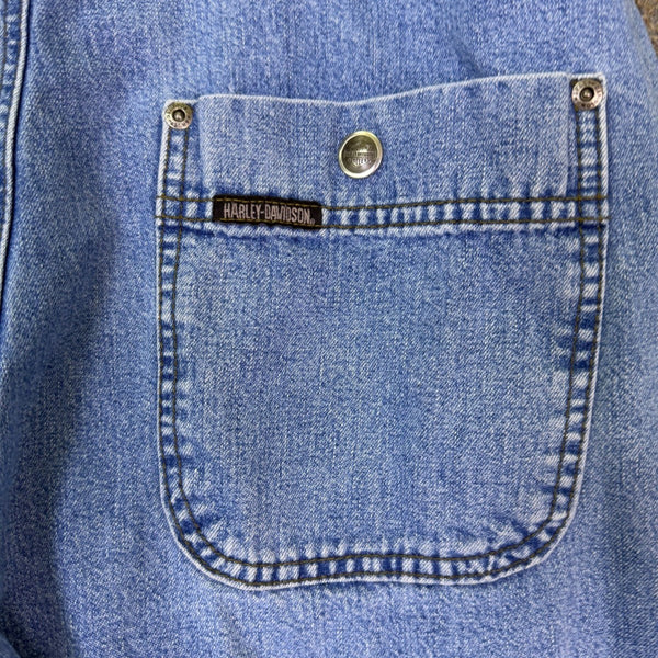 Harley-Davidson Womans Light Blue Denim Overalls Adjustable Straps Workwear Sz M