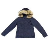 Abercrombie & Fitch Womens Navy Faux-Fur Hooded Jacket Water-Resistant Sz S