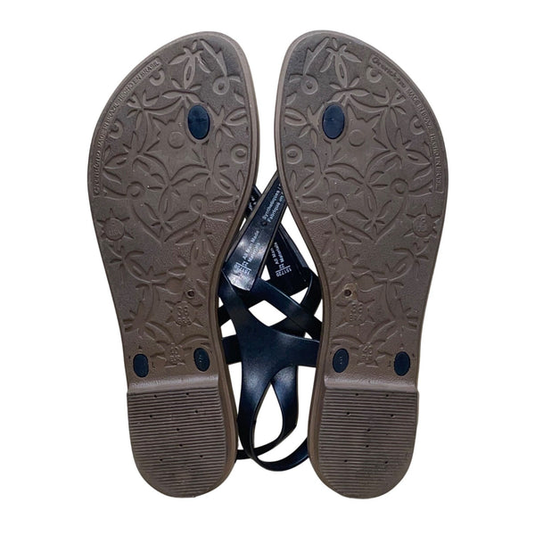 American Eagle Women’s Black Rubber Animal Print Studded T-Strap Sandals Size 9