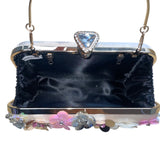 Women’s Pink Floral Embellishment With Chain Strap & Handle Clutch Purse