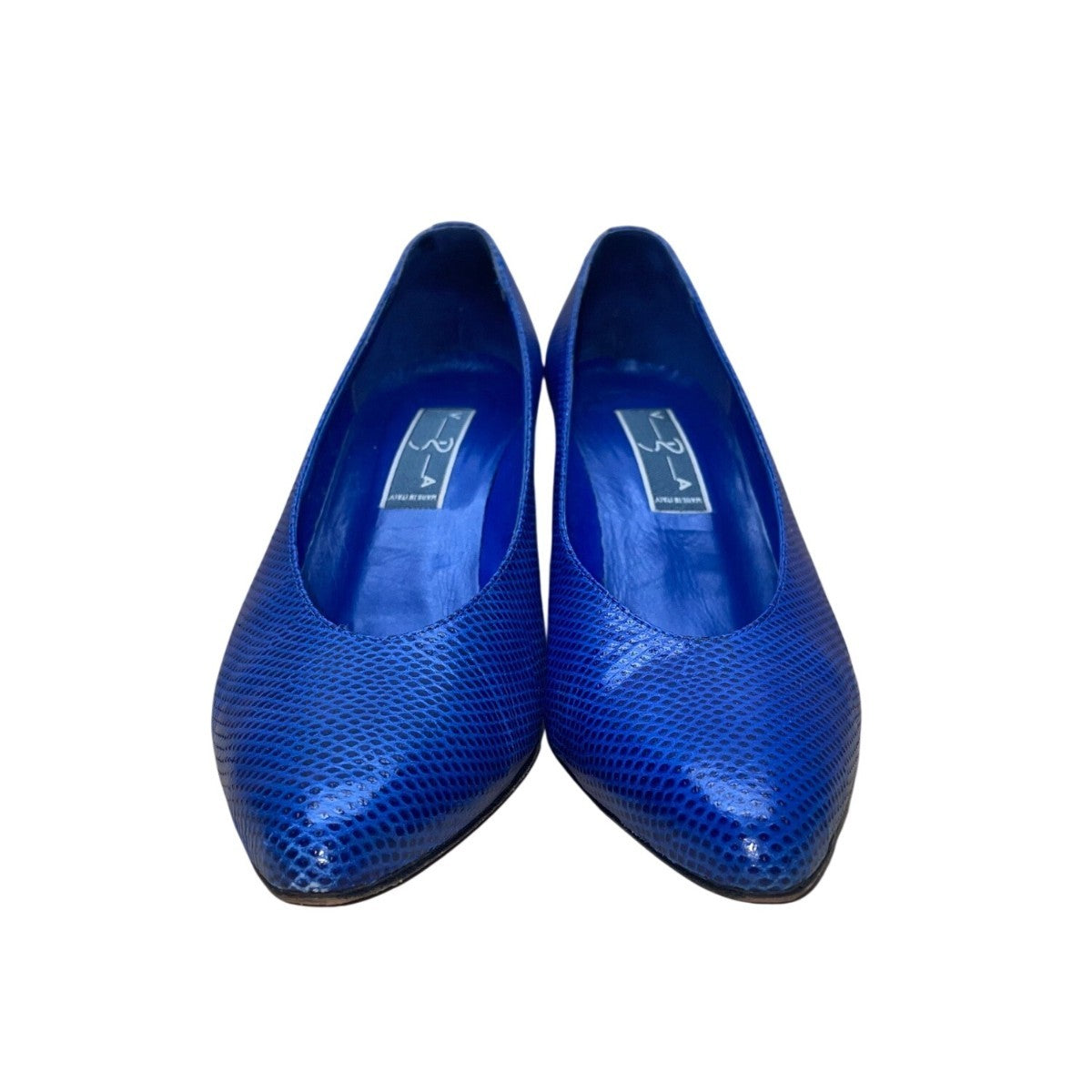Vida Made In Italy Women’s Navy Leather Snake Print Pointed-Toe Pumps Size 9M