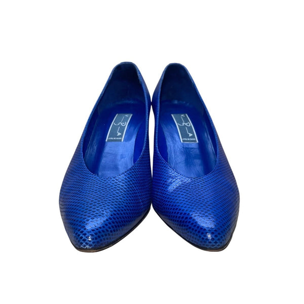 Vida Made In Italy Women’s Navy Leather Snake Print Pointed-Toe Pumps Size 9M