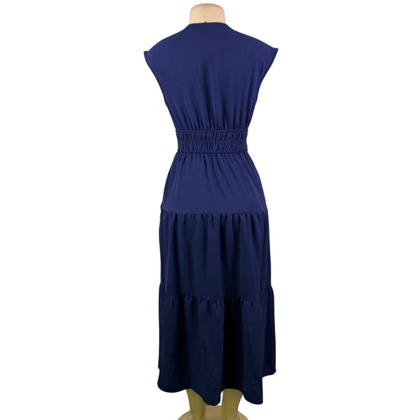 Rachel Zoe Womens Navy Maxi Dress Smocked Waist Sleeveless Tiered  Sz XS