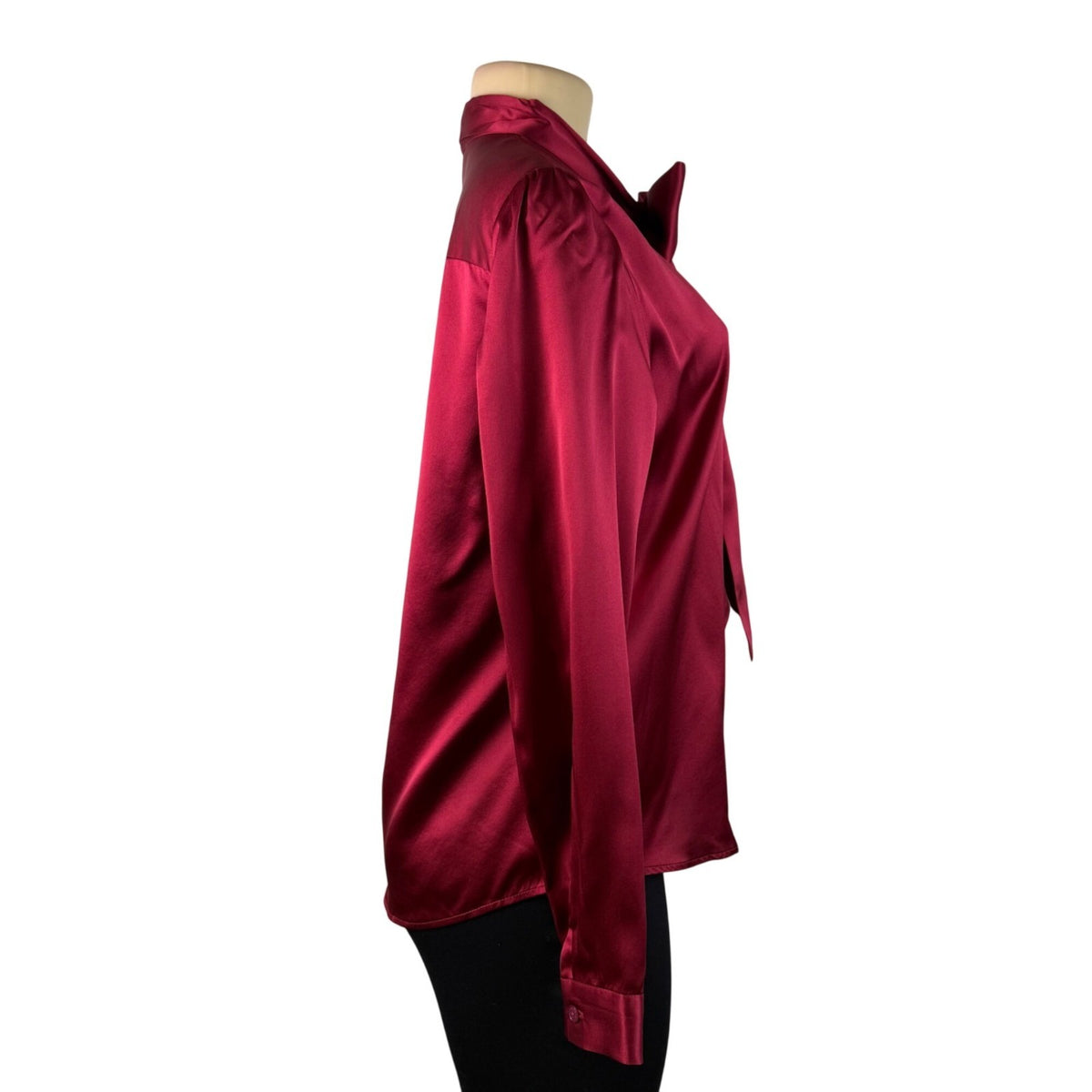 LilySilk Womens Red 100% Mulberry Silk Long-Sleeve Bow Blouse Luxury Design Sz M