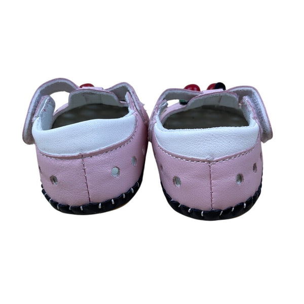 Xinqi Baby Girls Pink Cherry Design Heart Cutouts & Adhesive Strap Shoes Sz 16