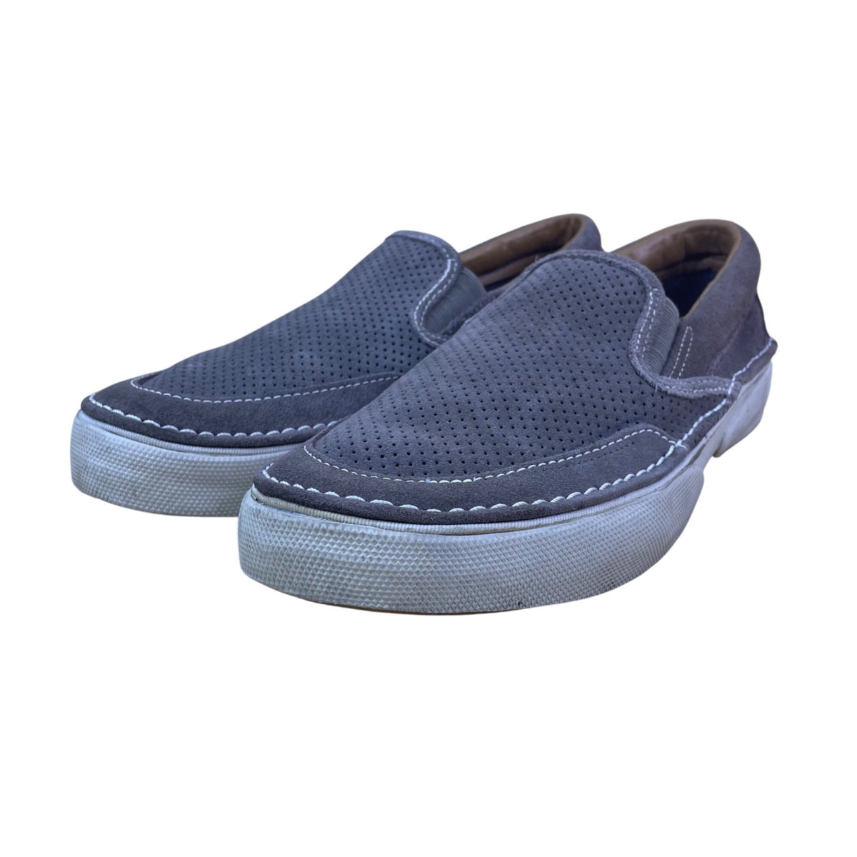 Sperry Men’s Gray Perforated Upper Leather Slip-On Loafers Shoes Size 9.5M