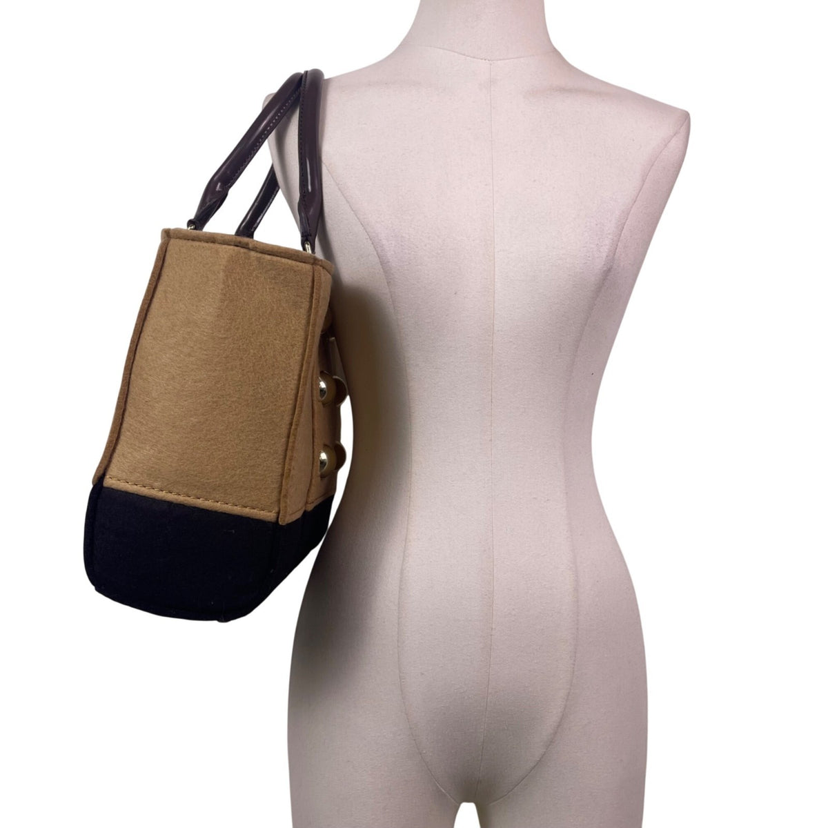 Kate Spade Women’s Brown Black Fabric & Patent Leather Stud Accents Tote Bag