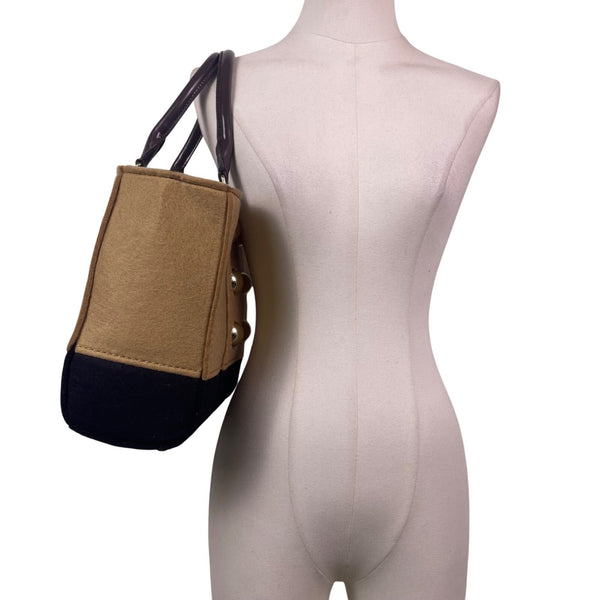 Kate Spade Women’s Brown Black Fabric & Patent Leather Stud Accents Tote Bag