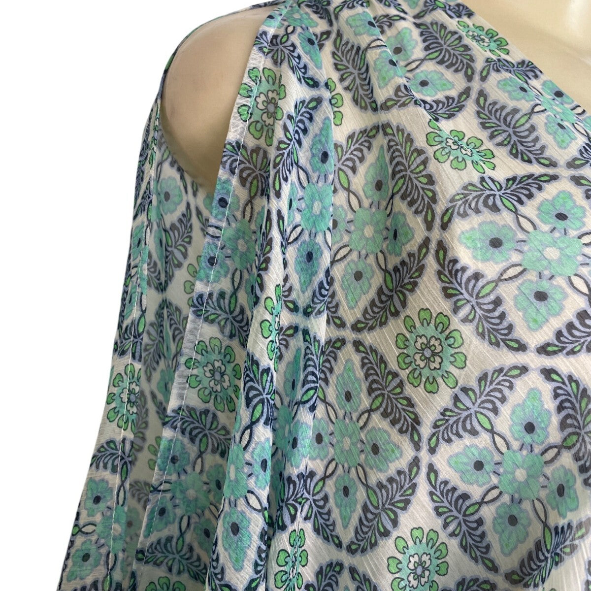 Lovestitch Women’s Blue & Green Floral Print V-Neck Long Sleeve Mini Dress Sz S