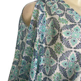 Lovestitch Women’s Blue & Green Floral Print V-Neck Long Sleeve Mini Dress Sz S