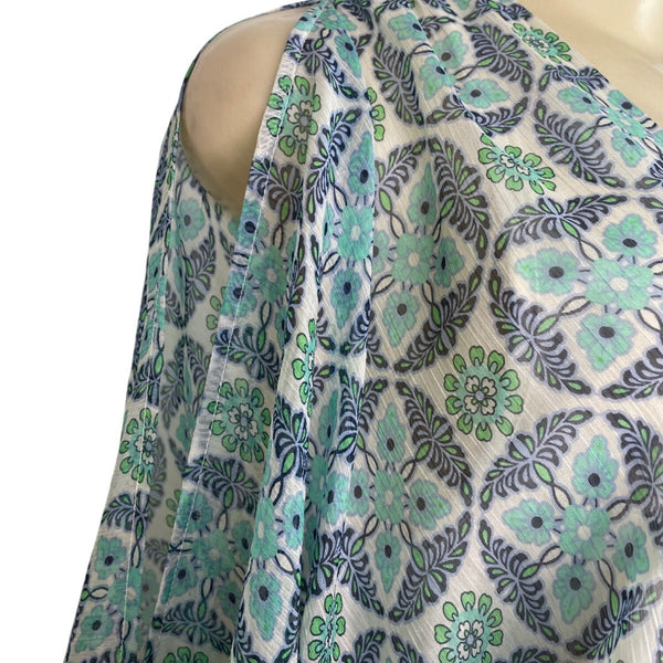 Lovestitch Women’s Blue & Green Floral Print V-Neck Long Sleeve Mini Dress Sz S