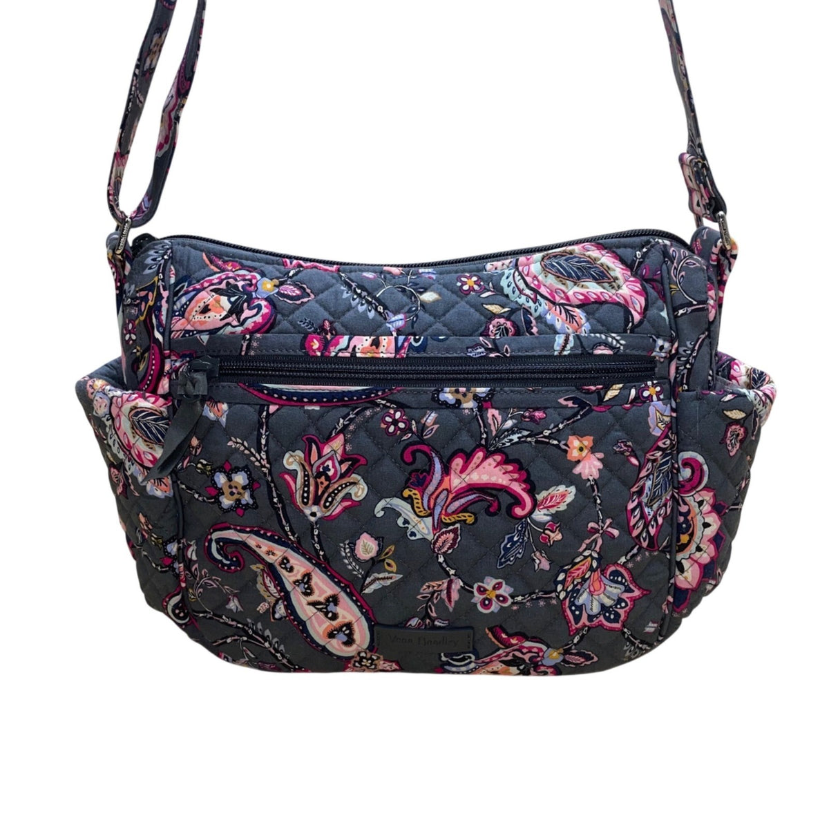 Vera Bradley Women’s Gray Quilted Floral Adjustable Strap Crossbody Bag