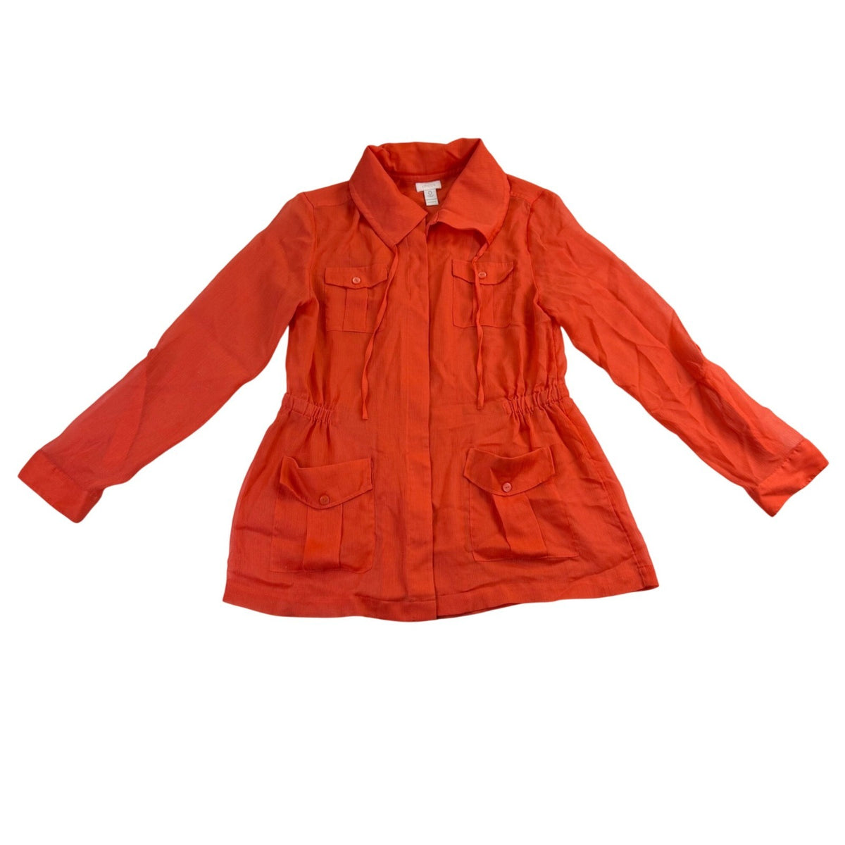 Chicos Womens Orange Utility Jacket With Drawstring Waist Pockets Size 0