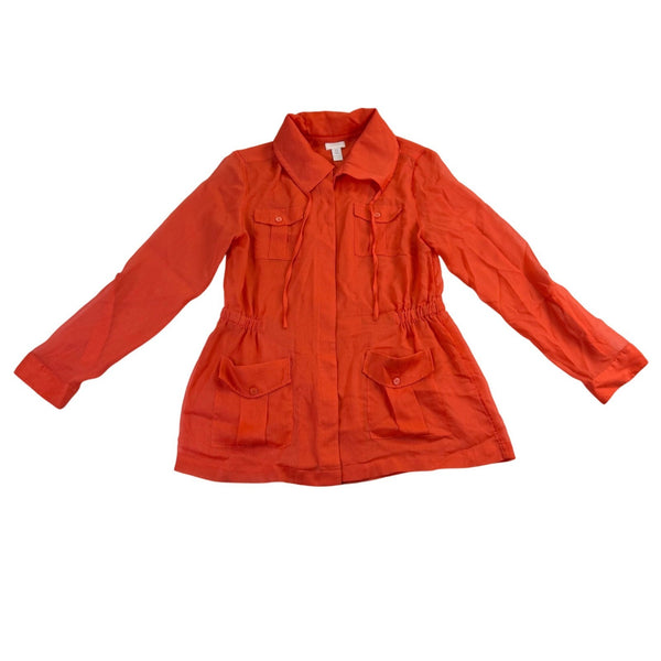 Chicos Womens Orange Utility Jacket With Drawstring Waist Pockets Size 0