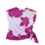 Ann Taylor Womens Pink & White Cotton Floral Print Tie-Front Top Size L