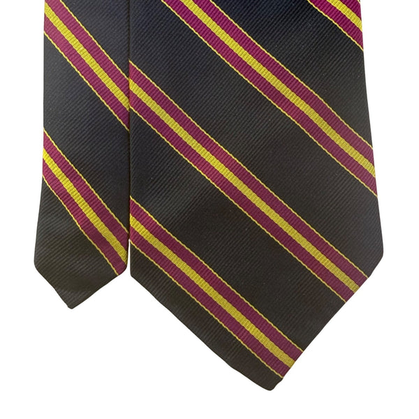 Polo Mens Navy Burgundy Gold Striped Silk Necktie Made In USA Elegant Business