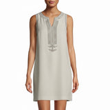 Michael Kors Womens White Linen Sleeveless Shift Dress Embroidered Accent Sz 12