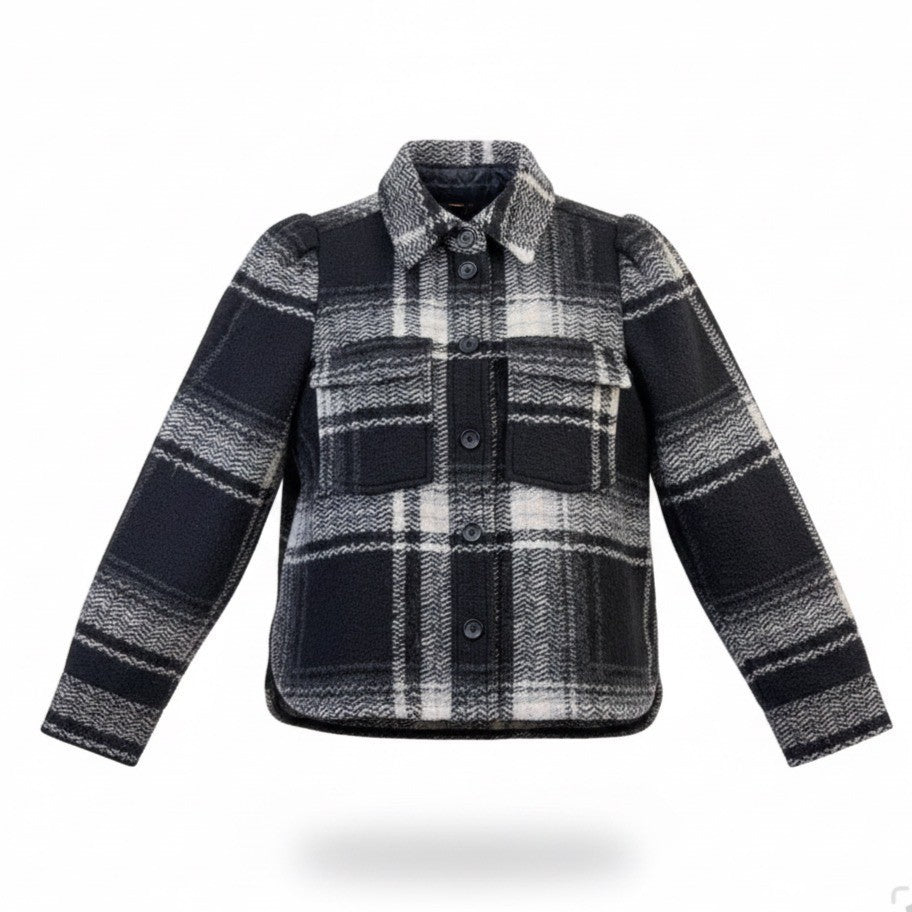 Gap Womens Plaid Shirt Jacket Black & White Button-Up Petite Recycled Sz XS