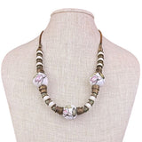 Vintage Floral Hand-Painted Ceramic & Metal Beaded Necklace Adjustable Length