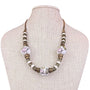 Vintage Floral Hand-Painted Ceramic & Metal Beaded Necklace Adjustable Length