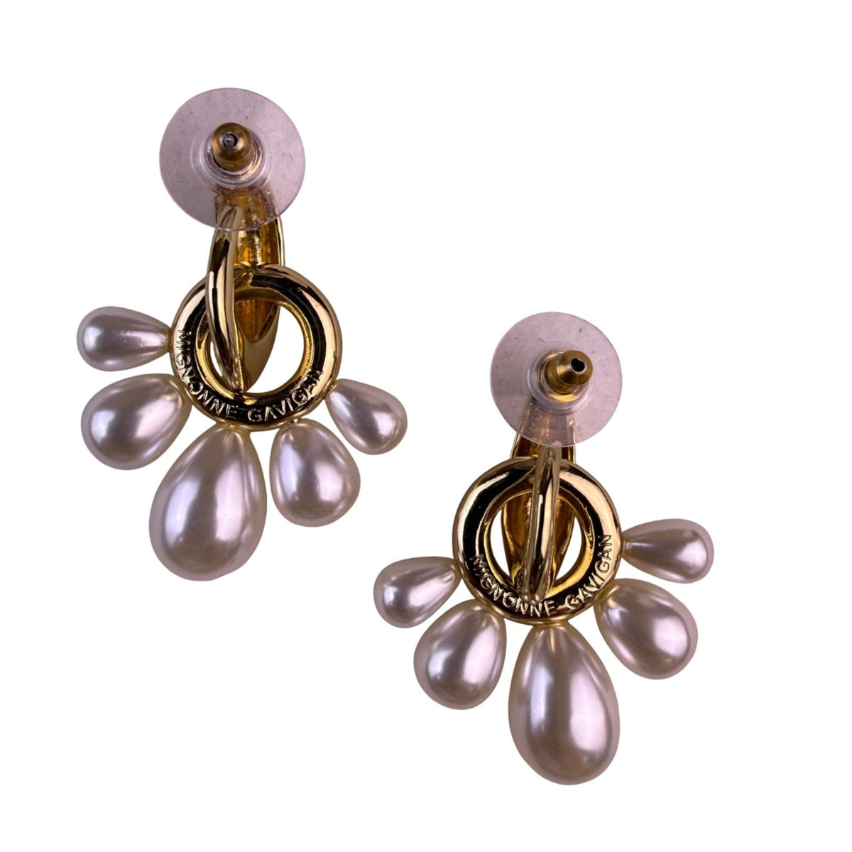 Mignonne Gavigan Womens Gold Tone & Pearl Faux Margot Drop Hoop Earrings